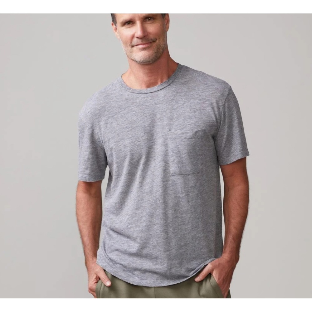 Monrow Mens Heather Grey Slub Knit Short Sleeve Pocket T-Shirt Size S USA Made